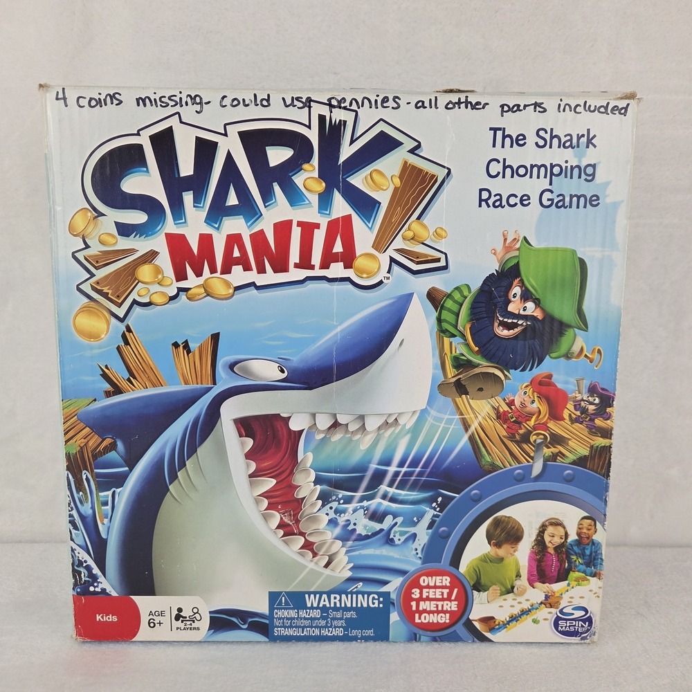 Spin Master Shark Mania Game 2014 Shark Chomping Race 12 Coins Incomplete